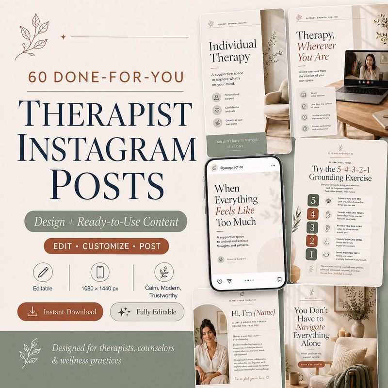 Therapist Instagram Template — 60 düzenlenebilir Canva gönderisi